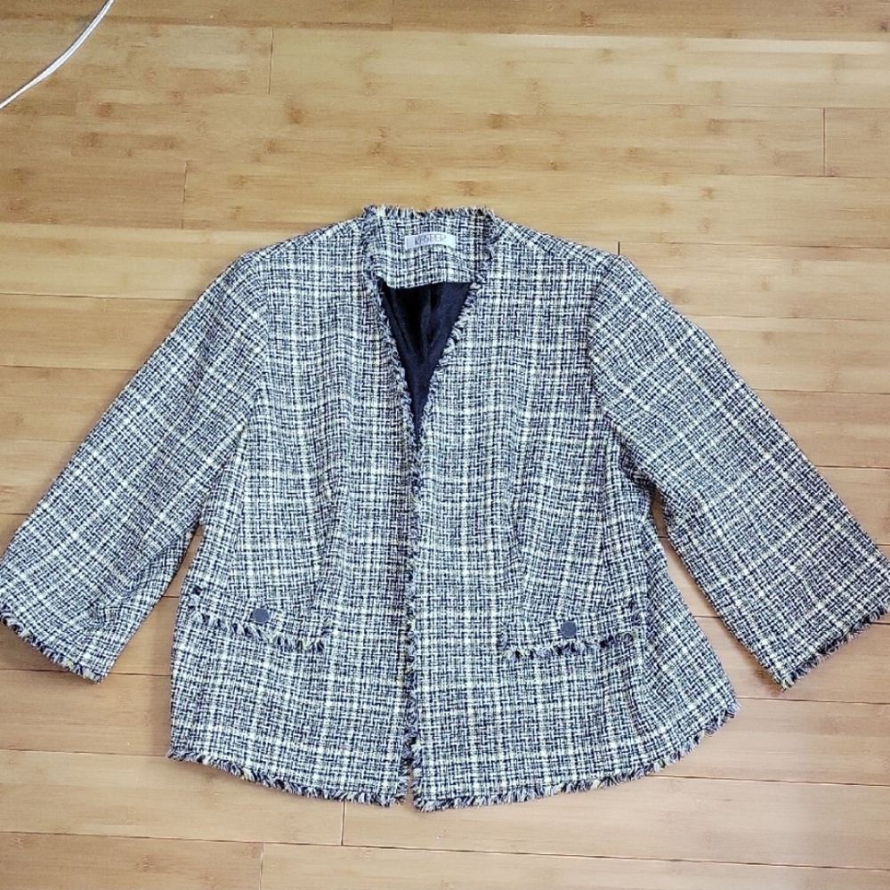Kasper Plus Size Tweed Fringe-Trim Open-Front Blazer 22W